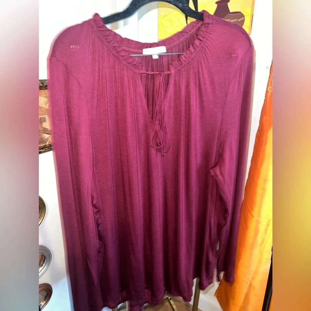 2/$13 Tops Women’s Long Sleeve Peasant Top in Burgundy